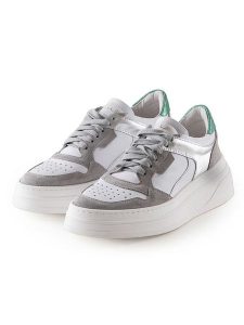 Anna Morellini Skórzane sneakersy "Netina" w kolorze biało-szaro-srebrnym rozmiar: 37. Białe trampki Anna Morellini, bez wzorów, bez zapięcia. Za 294,28 zł.