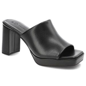 Czarne Klapki Marco Tozzi Eleganckie Buty Na Obcasie. Czarne klapki Marco Tozzi, bez wzorów, ze skóry ekologicznej, bez obcasa, na obcasie. Za 199,00 zł.