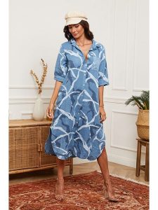 Joséfine Lniana sukienka w kolorze niebieskim rozmiar: XXL. Niebieskie sukienki Joséfine, na co dzień, xxl, bez wzorów, ze lnu, bez kołnierzyka, bez ramiączek, maxi, proste. Za 195,99 zł.