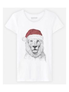 WOOOP Koszulka "Santa Lion" w kolorze białym rozmiar: L. Białe bluzki Wooop, l, bez wzorów, z bawełny, bez kołnierzyka, bez ramiączek. Za 56,99 zł.