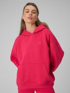 4F Bluza dresowa loose z kapturem damska - czerwona S. Czerwone bluzy 4f, s, bez wzorów, z dresówki, z kapturem. Za 199,99 zł.