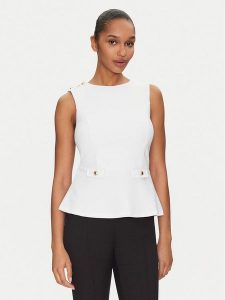 Guess Bluzka W5GP54 KCBO2 Biały Regular Fit. Białe bluzki Guess, s, z aplikacjami, z syntetyku, bez kołnierzyka, bez ramiączek. Za 239,99 zł.