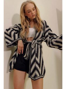 Trend Alacati Kardigan w kolorze czarno-beżowym rozmiar: onesize. Brązowe kardigany Trend Alacati, z wełny. Za 91,99 zł.