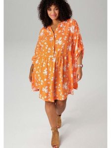 Aniston Sukienka w kolorze pomarańczowo-białym rozmiar: 44. Pomarańczowe sukienki Aniston, bez wzorów, z wiskozy, bez kołnierzyka, bez ramiączek, mini. Za 117,95 zł.