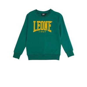 Bluza miękki z ściągacze na co dzień na siłownię. Zielone bluzy LEONE 1947 APPAREL, bez wzorów, z bawełny, bez kaptura. W wyprzedaży za 89,72 zł.