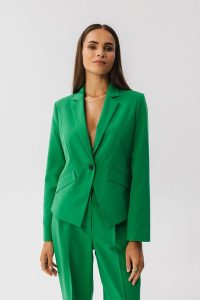 Zielona Elegancka Krótka Marynarka. Zielone marynarki i żakiety MOE, l, bez wzorów, z elastanu, eleganckie. Za 369,90 zł.