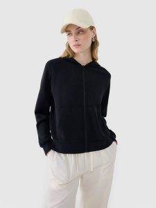 4F Bluza dresowa rozpinana z modalem damska - czarna XS. Czarne bluzy 4f, xs, bez wzorów, z dresówki, z kapturem. W wyprzedaży za 139,99 zł.