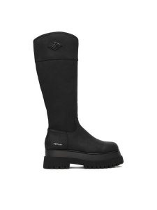 REPLAY Kozaki GWL72.000.C0025S Czarny. Czarne kozaki Replay, bez wzorów, ze skóry, bez obcasa, na płaskiej podeszwie, bez zapięcia. Za 709,99 zł.