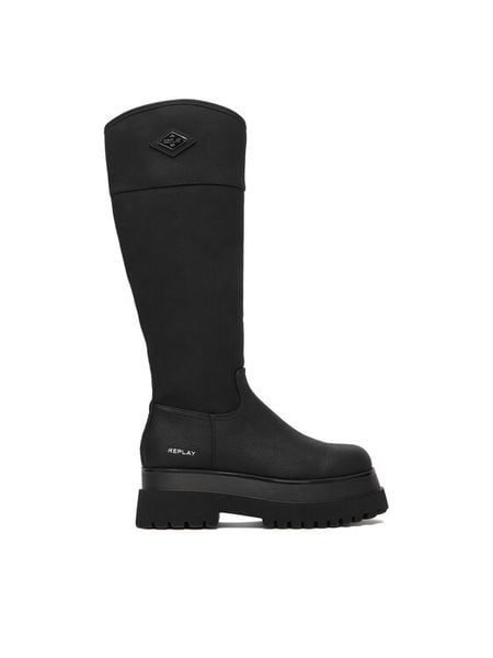 REPLAY Kozaki GWL72.000.C0025S Czarny. Czarne kozaki Replay, bez wzorów, ze skóry, bez obcasa, na płaskiej podeszwie, bez zapięcia. Za 709,99 zł.
