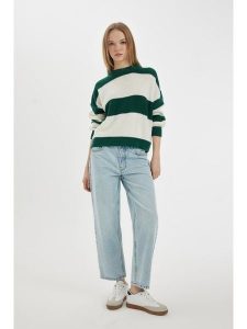 DeFacto Sweter w kolorze zielono-kremowym rozmiar: L. Brązowe swetry oversize DeFacto, l, bez wzorów, bez ramiączek. Za 86,99 zł.