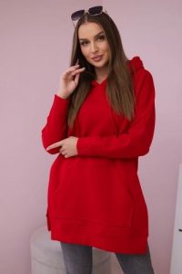 Bluza ocieplana z rozcięciami na bokach czerwona. Czerwone bluzy KESI, l, bez wzorów, z bawełny, z kapturem. Za 263,47 zł.