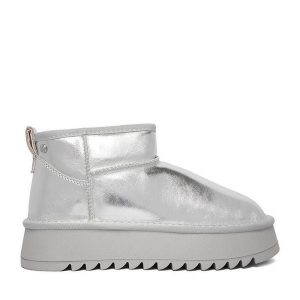 Śniegowce Eva Minge. Szare buty zimowe Eva Minge, bez obcasa, bez zapięcia. Za 299,99 zł.