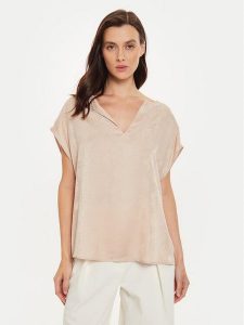 Sisley Bluzka 57U5LQ07Q Beżowy Regular Fit. Brązowe bluzki Sisley, xs, bez wzorów, z wiskozy, bez kołnierzyka, bez ramiączek. Za 129,99 zł.