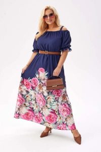 Granatowa sukienka hiszpanka MAXI z kwiatowym printem PLUS SIZE XXL OVERSIZE. Czerwone sukienki Moda Size Plus Iwanek, na co dzień, na lato, l, z aplikacjami, z elastanu, eleganckie, bez kołnierzyka, plus size, bez ramiączek, maxi, dopasowane. W wyprzedaży za 169,90 zł.