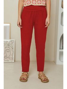 Rodier Lin Lniane spodnie w kolorze czerwonym rozmiar: XL/XXL. Czerwone spodnie z wysokim stanem Rodier Lin, bez wzorów, ze lnu, z podwyższonym stanem. Za 109,78 zł.