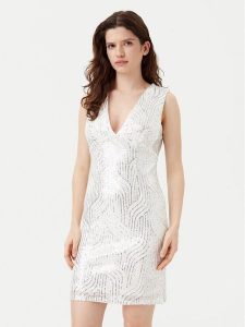 YAS Sukienka koktajlowa Olga 26036725 Srebrny Regular Fit. Szare kombinezony YAS, bez wzorów, z syntetyku, wizytowe, bez kołnierzyka, bez ramiączek. Za 319,99 zł.