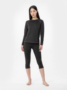 4F Bielizna termoaktywna skiturowa (dół) damska S. Szara kombinezony 4f, na zimę, s, bez wzorów, z dzianiny, bez kołnierzyka, bez ramiączek. W wyprzedaży za 19,99 zł.