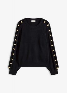 Sweter z metalowymi perełkami. Czarne swetry klasyczne bonprix, bez kołnierzyka. Za 159,99 zł.