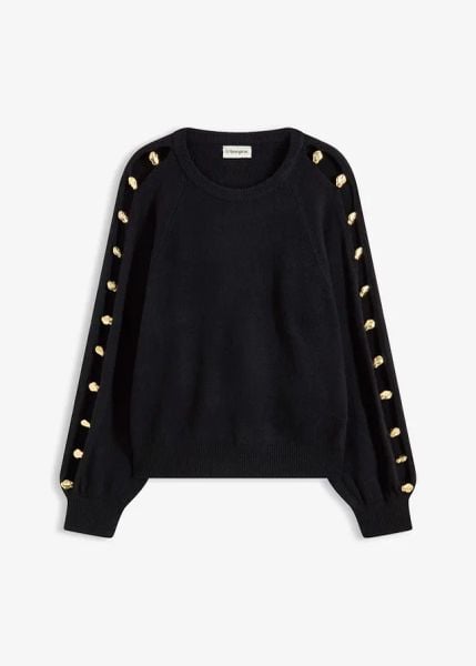 Sweter z metalowymi perełkami. Czarne swetry klasyczne bonprix, bez kołnierzyka. Za 159,99 zł.