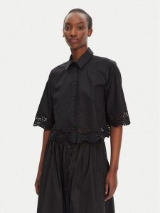 TWINSET Koszula 251TT2093 Czarny Loose Fit. Czarne koszule Twinset, bez wzorów, z bawełny, bez kołnierzyka, bez ramiączek. Za 429,99 zł.