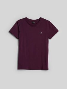 4F T-shirt regular gładki damski - fioletowy S. Fioletowe t-shirty 4f, s, bez wzorów, z bawełny, bez kołnierzyka, bez ramiączek. Za 49,99 zł.