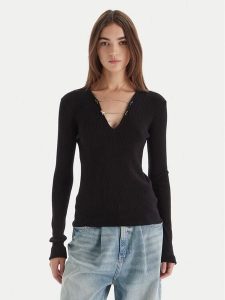 Patrizia Pepe Sweter 2K0331/K7S0-K103 Czarny Regular Fit. Czarne swetry klasyczne Patrizia Pepe, s, z wiskozy, bez kołnierzyka. Za 549,99 zł.