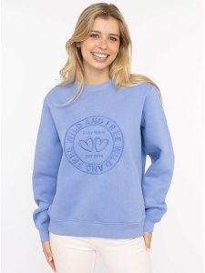 Zwillingsherz Bluza "Happy Vibes" w kolorze błękitnym rozmiar: L/XL. Niebieskie bluzy Zwillingsherz, l, bez wzorów, bez kaptura. Za 215,21 zł.