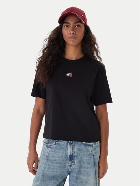 Tommy Jeans T-Shirt Badge DW0DW22202 Czarny Boxy Fit. Czarne t-shirty Tommy Jeans, xl, bez wzorów, z bawełny, bez kołnierzyka, bez ramiączek. Za 169,99 zł.
