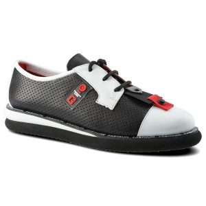 Półbuty damskie Lanqier, wykonane z materiału o gładkiej powierzchni z perforacjami z klasycznym sznurowaniem kontrastowym gumowym noskiem, czarne, 4. Białe półbuty Lanqier, bez wzorów, z gumy, bez obcasa, bez zapięcia. Za 279,00 zł.