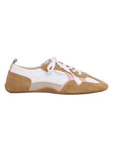 Pepe Jeans FOOTWEAR Skórzane sneakersy w kolorze biało-jasnobrązowym rozmiar: 36. Białe trampki Pepe Jeans FOOTWEAR, bez wzorów, z jeansu, bez zapięcia. Za 146,28 zł.