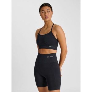 Damski bezszwowy biustonosz sportowy Hummel Tiffy. Czarne biustonosze sportowe Hummel, bez wzorów. Za 133,50 zł.