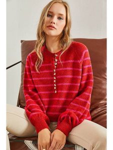 Bianco Lucci Sweter w kolorze czerwono-jasnoróżowym rozmiar: onesize. Czerwone swetry oversize Bianco Lucci, bez wzorów, bez ramiączek. Za 65,99 zł.