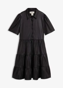 Sukienka mini z błyszczącego materiału. Czarne sukienki bonprix, bez wzorów, bez kołnierzyka, bez ramiączek, mini. Za 189,99 zł.