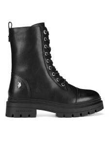 U.S. Polo Assn. Trzewiki ALICJA002W/DY1 Czarny. Czarne botki U.S. Polo Assn., bez wzorów, z materiału, bez obcasa, na płaskiej podeszwie, bez zapięcia. Za 299,99 zł.