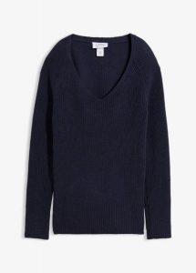 Prążkowany sweter z czystej bawełny. Niebieskie swetry klasyczne bonprix, z bawełny, bez kołnierzyka. Za 117,99 zł.