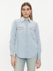 Wrangler Koszula jeansowa 112351961 Niebieski Regular Fit. Niebieskie koszule Wrangler, m, bez wzorów, z bawełny, bez kołnierzyka, bez ramiączek. Za 209,99 zł.