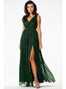 Awama Sukienka w kolorze zielonym rozmiar: L. Zielone sukienki Awama, l, bez wzorów, bez kołnierzyka, bez ramiączek, maxi. Za 237,73 zł.