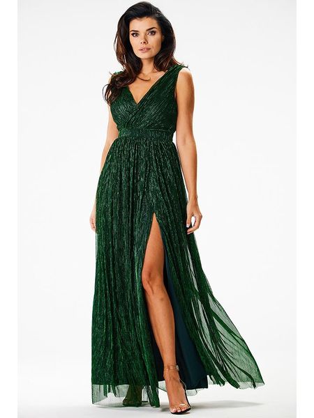 Awama Sukienka w kolorze zielonym rozmiar: L. Zielone sukienki Awama, l, bez wzorów, bez kołnierzyka, bez ramiączek, maxi. Za 237,73 zł.