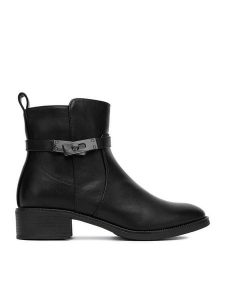 DeeZee Botki HX23002-11 Czarny. Czarne botki DeeZee, bez wzorów, z materiału, bez obcasa, na płaskiej podeszwie, bez zapięcia. Za 179,99 zł.