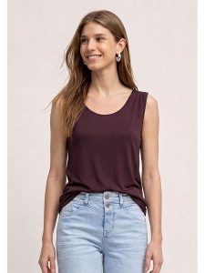 Street One Top w kolorze ciemnofioletowym rozmiar: 44. Różowe topy Street One, bez wzorów, street, bez kołnierzyka, bez ramiączek. Za 64,95 zł.