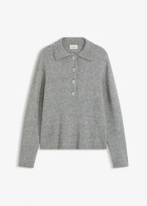 Sweter z kołnierzykiem polo z domieszką wełny. Szare swetry klasyczne bonprix, z wełny, bez kołnierzyka. Za 149,99 zł.