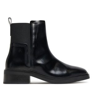 Sztyblety Tommy Hilfiger. Czarne botki TOMMY HILFIGER, bez wzorów, bez obcasa, na płaskiej podeszwie, bez zapięcia. Za 589,99 zł.