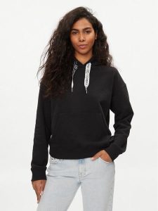 Tommy Jeans Bluza Logo Drawcord DW0DW17794 Czarny Boxy Fit. Czarne bluzy Tommy Jeans, s, bez wzorów, z bawełny, bez kaptura. Za 329,99 zł.
