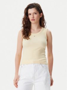 Tommy Jeans Top Essential DW0DW20673 Żółty Slim Fit. Żółte topy Tommy Jeans, s, bez wzorów, z bawełny, bez kołnierzyka, bez ramiączek. Za 79,99 zł.