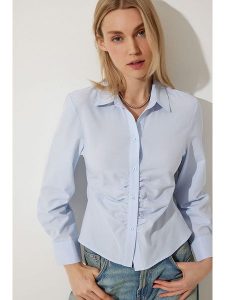 Happiness Istanbul Bluzka w kolorze błękitnym rozmiar: 34. Niebieskie bluzki Happiness Istanbul, bez wzorów, bez kołnierzyka, bez ramiączek. Za 52,99 zł.