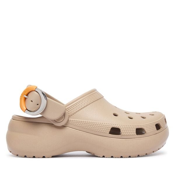 Klapki Crocs. Brązowe klapki Crocs, bez wzorów, bez obcasa. Za 269,99 zł.