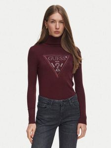 Guess Golf W6BR54 Z1455 Bordowy Regular Fit. Czerwone golfy Guess, z aplikacjami, z wiskozy. Za 344,99 zł.