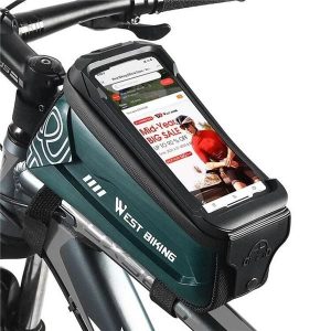 Torba na górną rurę rowerową z uchwytem na telefon. Zielone torby podróżne i sportowe WEST BIKING, bez wzorów, z materiału. Za 141,92 zł.