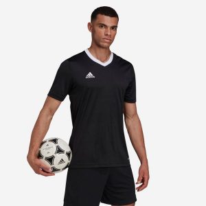 Koszulka do piłki nożnej Adidas Entrada 22. Czarne bluzki ADIDAS, xl, bez wzorów, z tkaniny, sportowe, bez kołnierzyka, bez ramiączek. Za 59,99 zł.