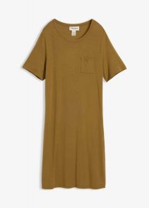 Sukienka T-shirtowa z miękkiej mieszanki wiskozy. Zielone sukienki bonprix, bez wzorów, z wiskozy, klasyczne, bez kołnierzyka, bez ramiączek. Za 24,99 zł.
